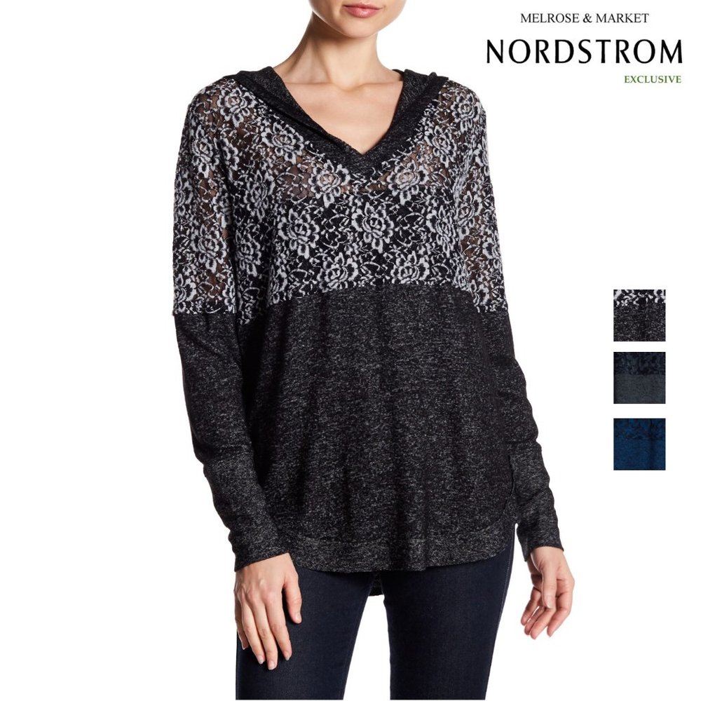 3 for $15 Melrose and Market Black Lace Yoke Fleece Hoodie